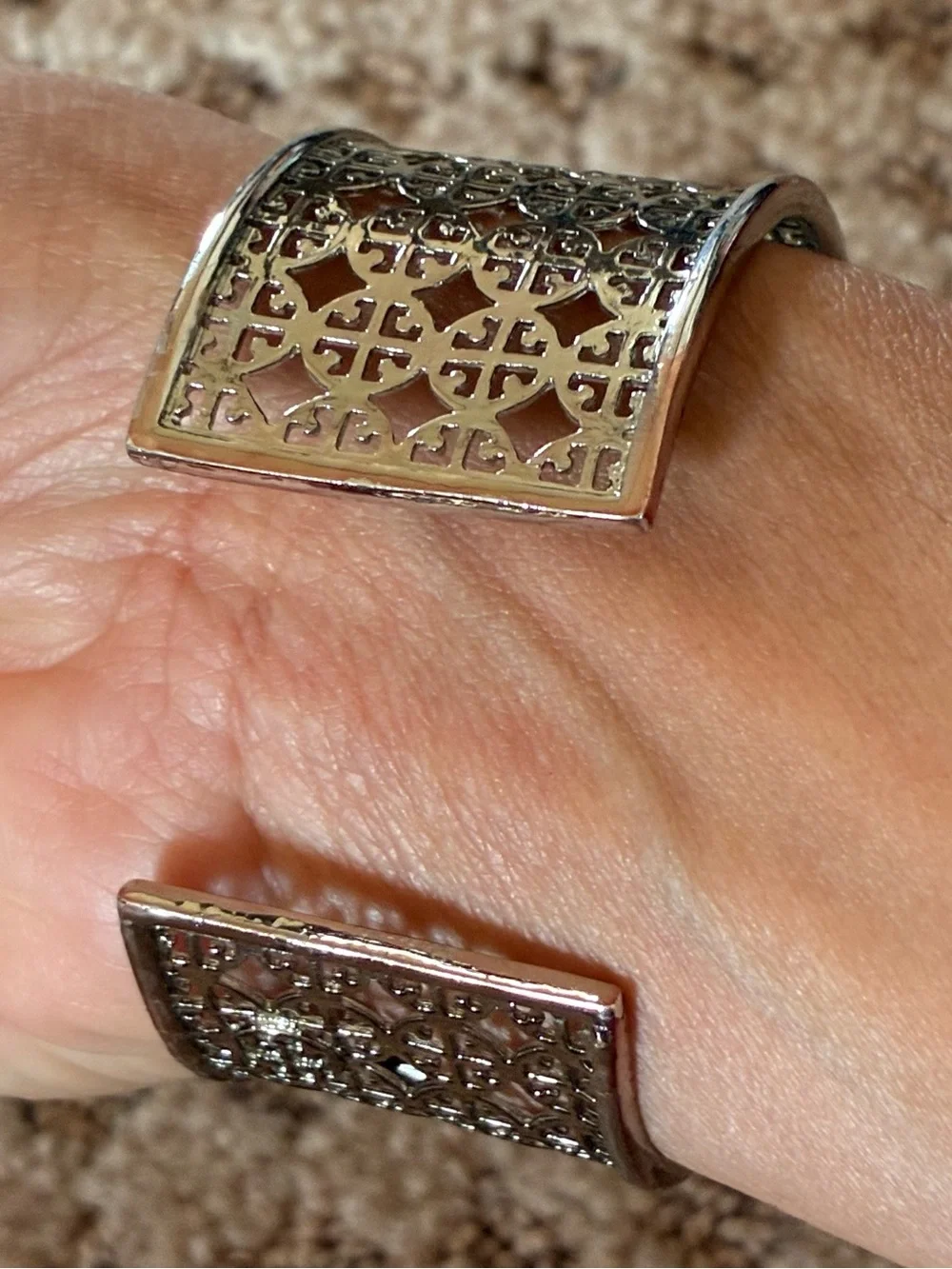 Tory Burch Silver Filigree Logo Cuff Bracelet